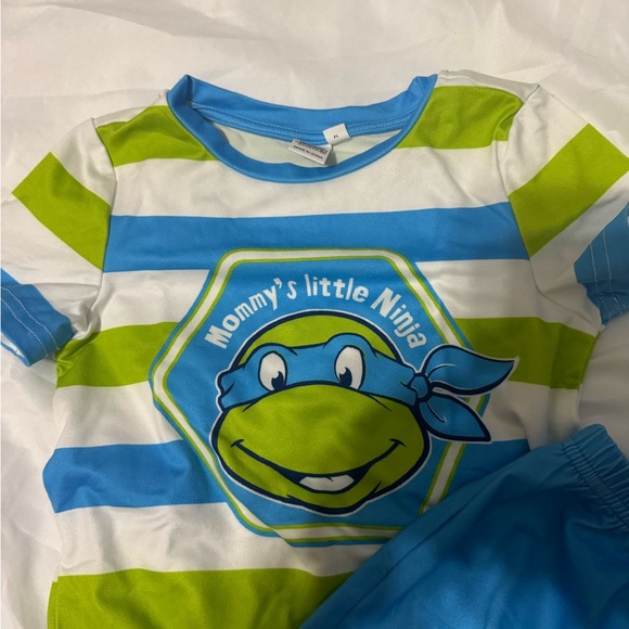 Blue and Green Striped Cartoon Pajama Set - Picture 3 of 3
